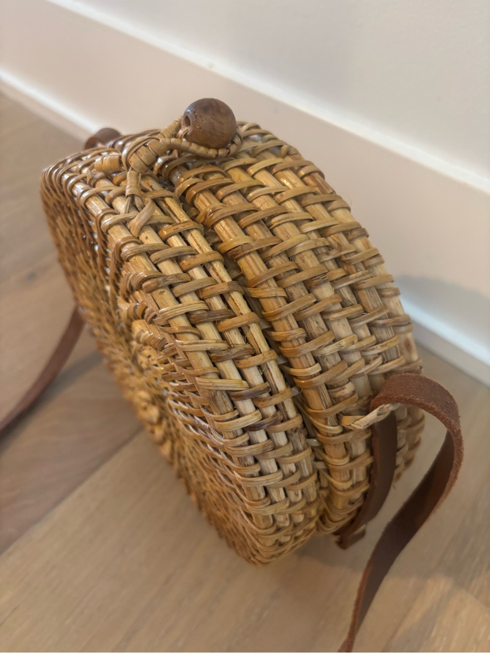Zara Round Raffia Woven Rattan Crossbody Bag Natural Canteen Purse Handbag NEW - Picture 6 of 12